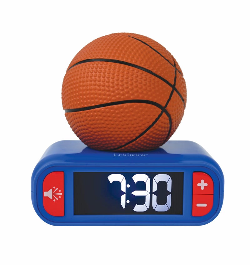 LEXiBOOK - Basketball - Basketball Nightlight Alarm Clock, Sounds and Melodies, LCD Backlit Screen, Luminous, Snooze, Blue/Orange, RL800BA - Image 1