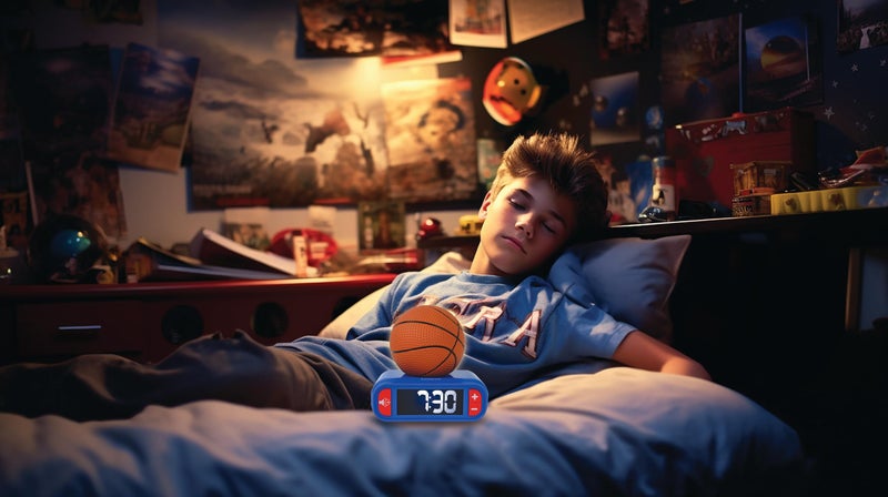 LEXiBOOK - Basketball - Basketball Nightlight Alarm Clock, Sounds and Melodies, LCD Backlit Screen, Luminous, Snooze, Blue/Orange, RL800BA - Image 4