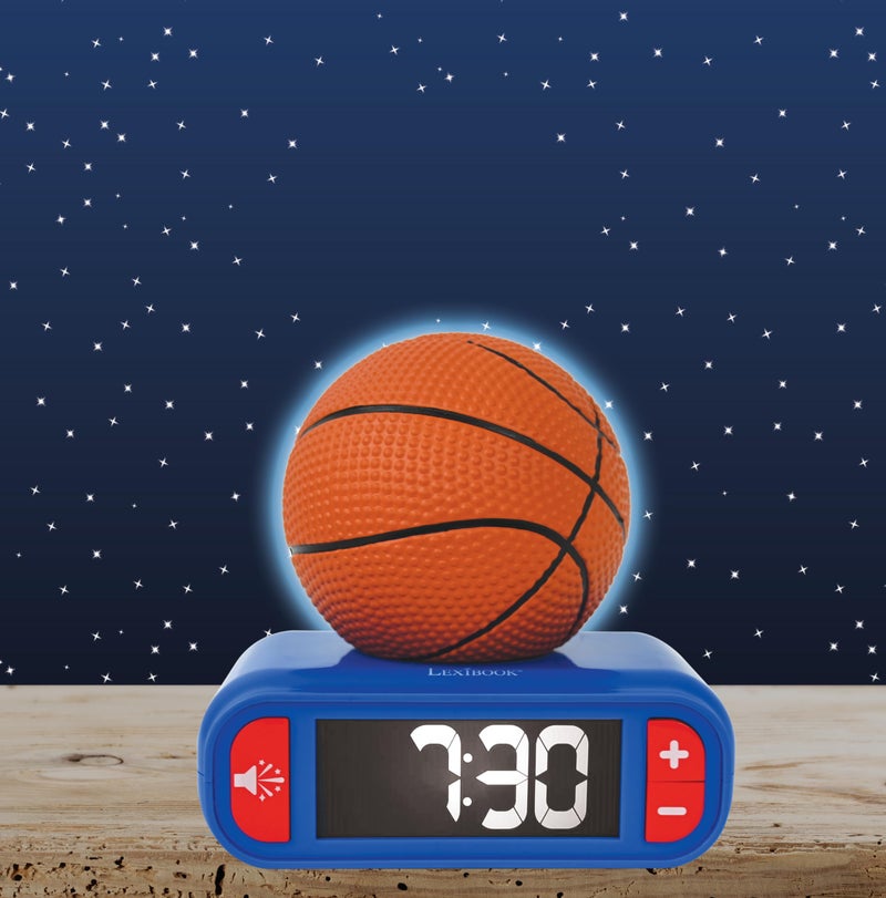 LEXiBOOK - Basketball - Basketball Nightlight Alarm Clock, Sounds and Melodies, LCD Backlit Screen, Luminous, Snooze, Blue/Orange, RL800BA - Image 3