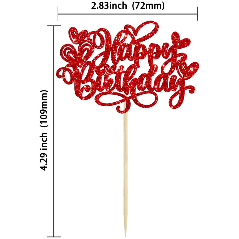 Ephlyn 24Pcs Valentine's Day Happy Birthday Cupcake Toppers Glitter Sweet Love Heart Valentine's Day Cupcake Picks for Valentine's Day Birthday Party Cake Decorations Supplies Red - Image 2