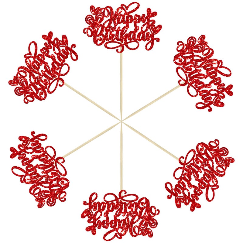 Ephlyn 24Pcs Valentine's Day Happy Birthday Cupcake Toppers Glitter Sweet Love Heart Valentine's Day Cupcake Picks for Valentine's Day Birthday Party Cake Decorations Supplies Red - Image 3
