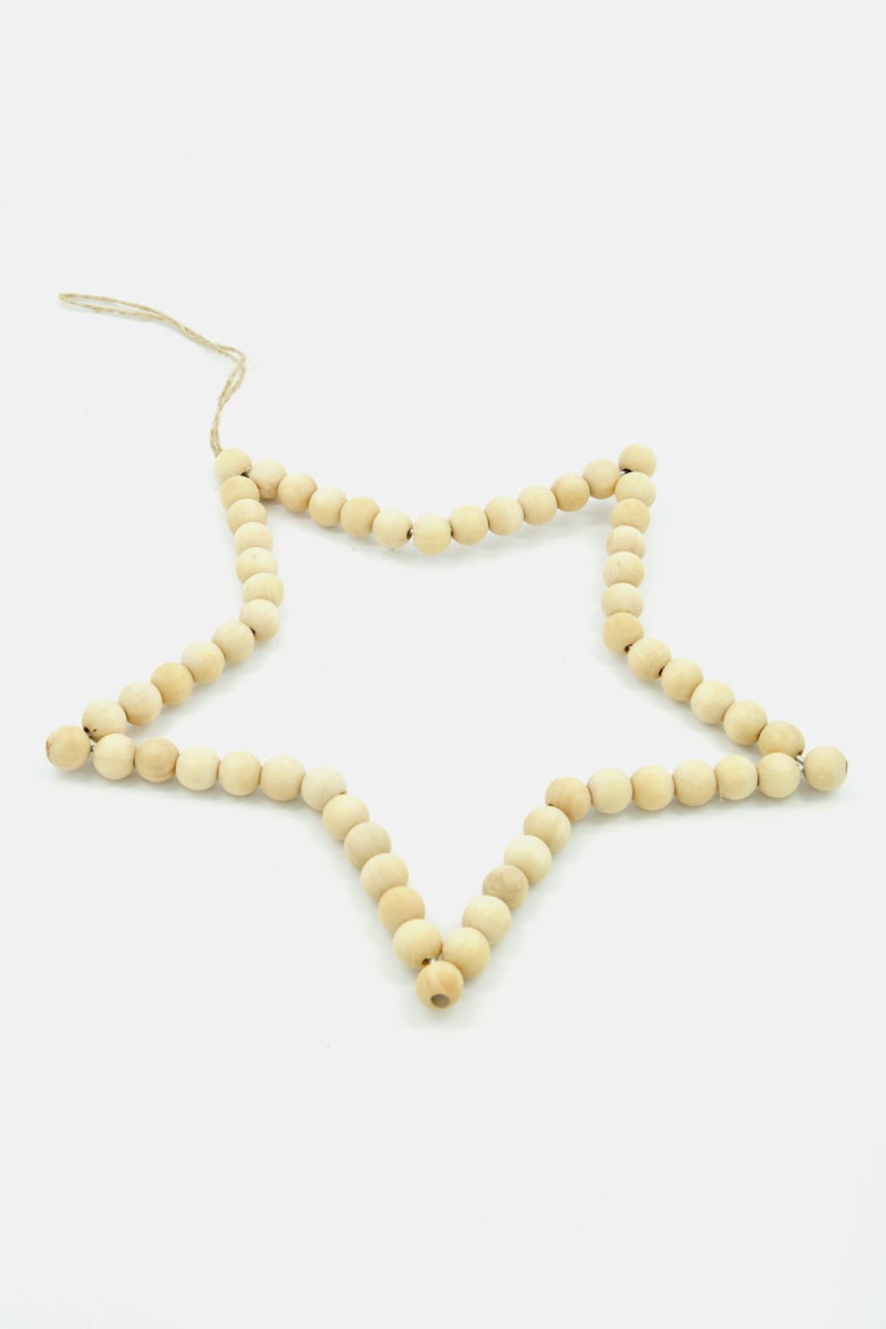 Boltze قلادة نجمة خشبية مزخرفة لعيد الميلاد، كريمي - Image 2