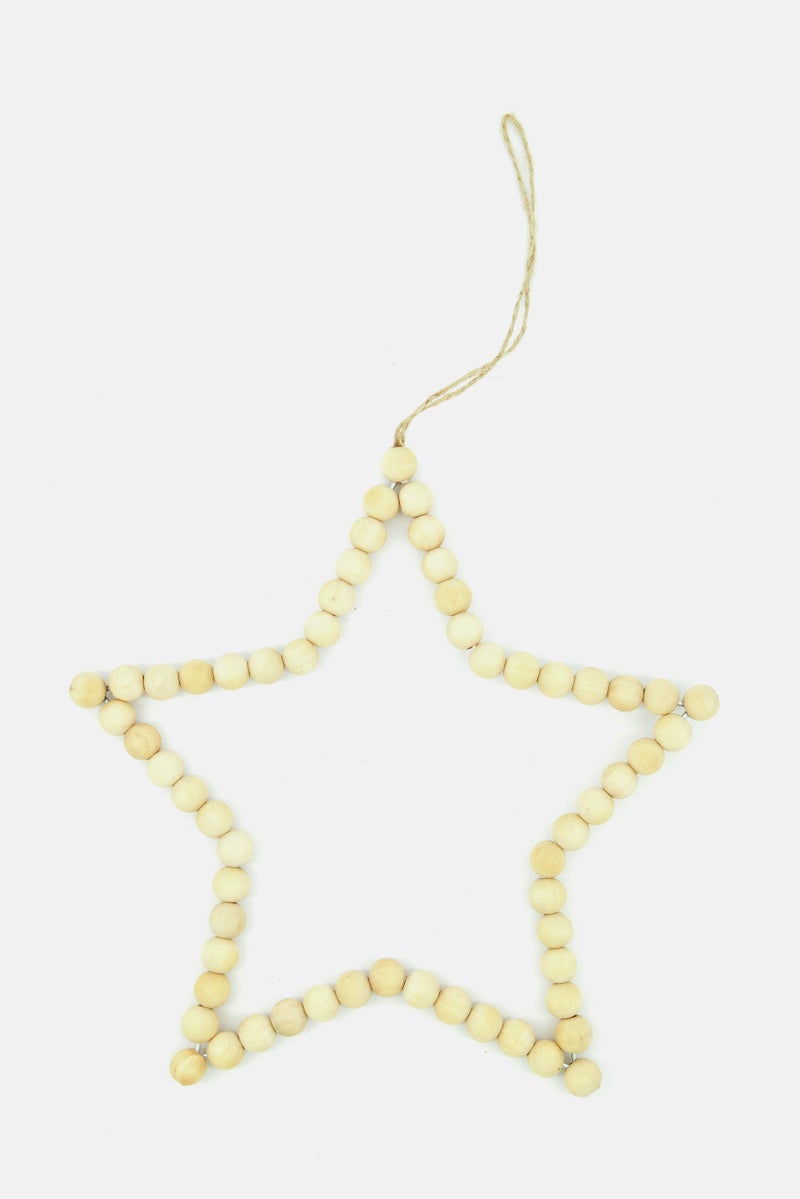 Boltze قلادة نجمة خشبية مزخرفة لعيد الميلاد، كريمي - Image 1