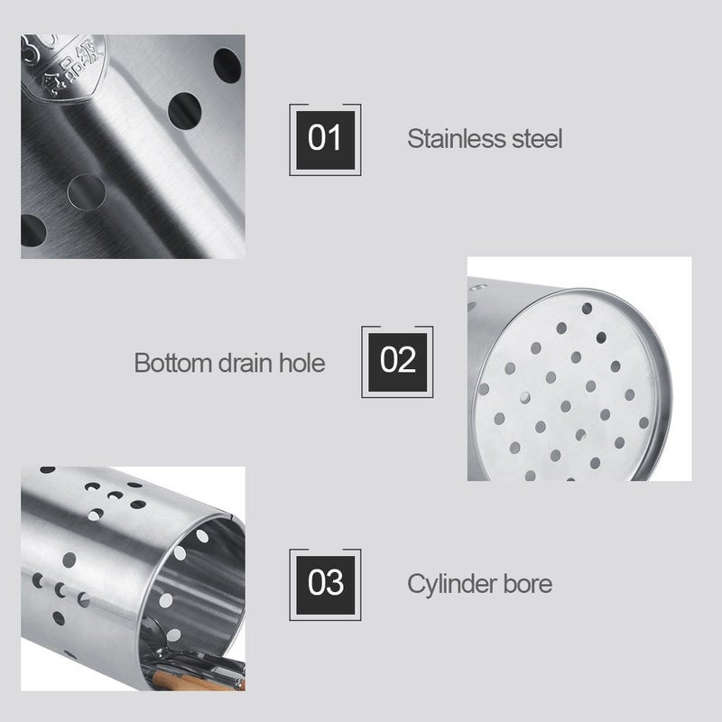 Stainless Steel Kitchen Utensil Holder Cylinder for Forks Knives Spoons Chopsticks - Image 4