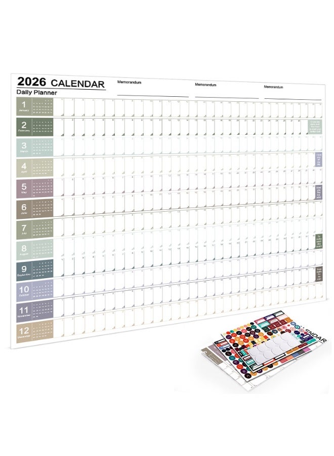 دايلي شيك تقويم حائط سنوي 2026، 74 × 52 سم تقويم حائط سنوي مع ملصقات، ورق سميك، لون موراندي - Image 1