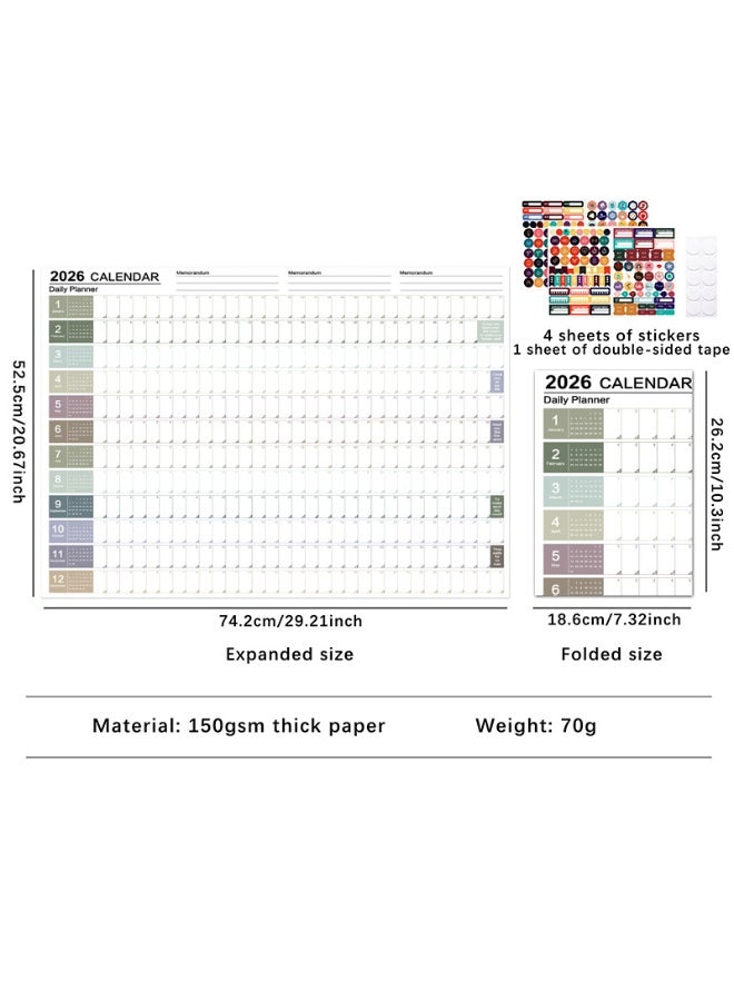 دايلي شيك تقويم حائط سنوي 2026، 74 × 52 سم تقويم حائط سنوي مع ملصقات، ورق سميك، لون موراندي - Image 2