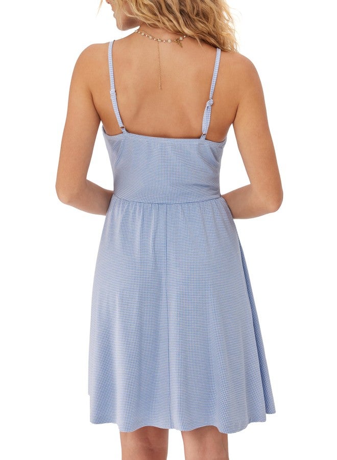 CIDER Women's Gingham Mini Dress for Summer Plaid Dresses Flowy Trendy Sun Dress Baby Blue - Image 3