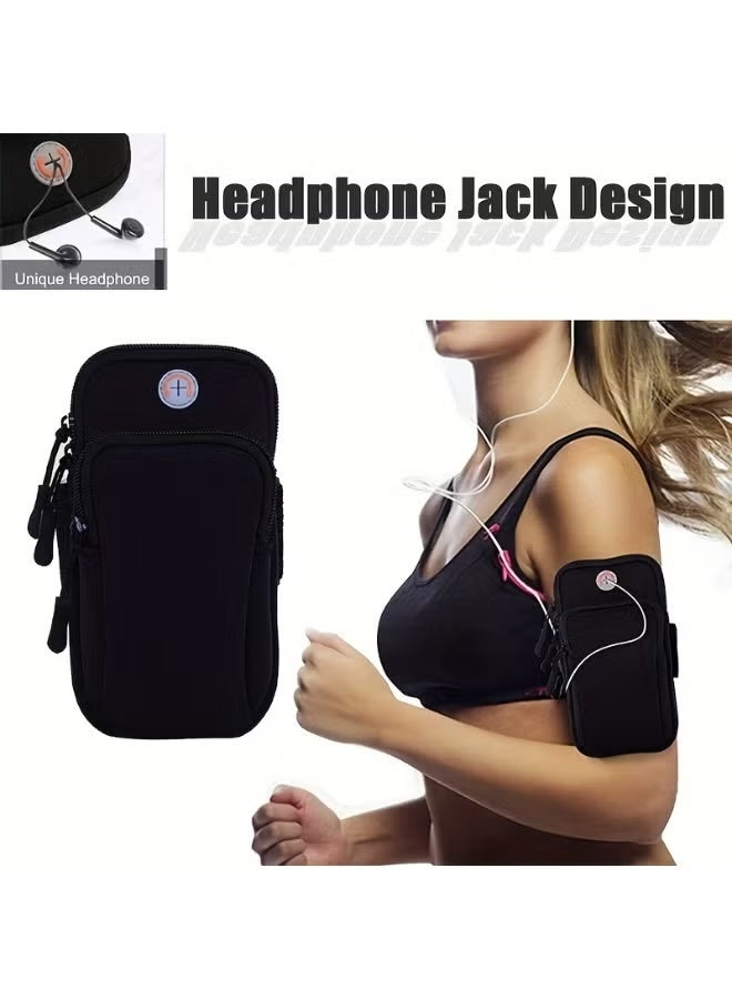 حقيبة ذراع رياضية مقاومة للماء، حقيبة حامل هاتف لسوار الذراع للجري، سوار ذراع للياقة البدنية مع شريط قابل للتعديل وفتحة سماعة رأس للركض واليوغا والمشي لمسافات طويلة والجري والتخييم - Image 1
