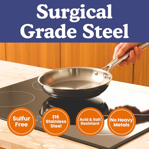Ziruma Non-Toxic 9.5" Surgical Grade Stainless Steel Frying Pan, Fully Clad for Fast & Even Heat, PFOA-Free, Induction Compatible, Oven Safe to 500°F - Image 2