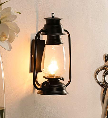 SVDK Black Pack of 1 Iron Lantern Wall Light Sconce Lamp - Image 1