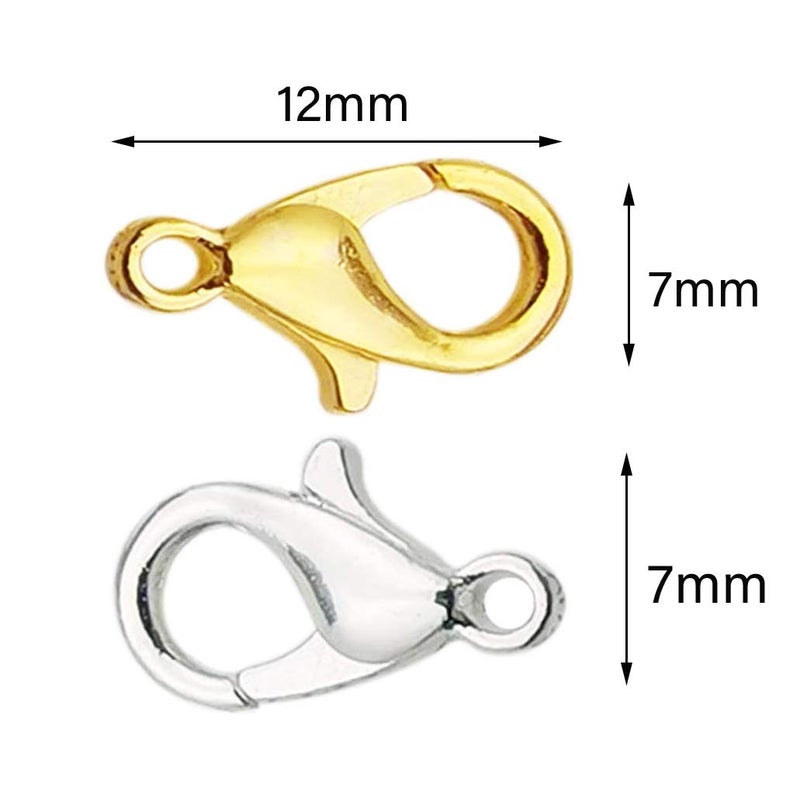 PinCute 120 Pieces Stainless Steel Lobster Claw Clasps  Pincute Silver & Gold Bracelet Necklace Clasps  Lobster Claw Clasps For Diy Jewelry Findings Making (12X7Mm) - Image 3