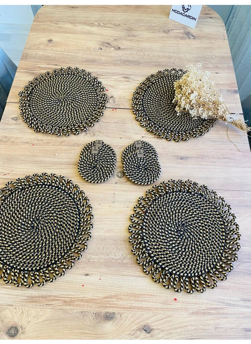 BDZ Deri BDZ Leather Wicker Jute Presentation Plate Mat American Service and Coasters 8 Pieces