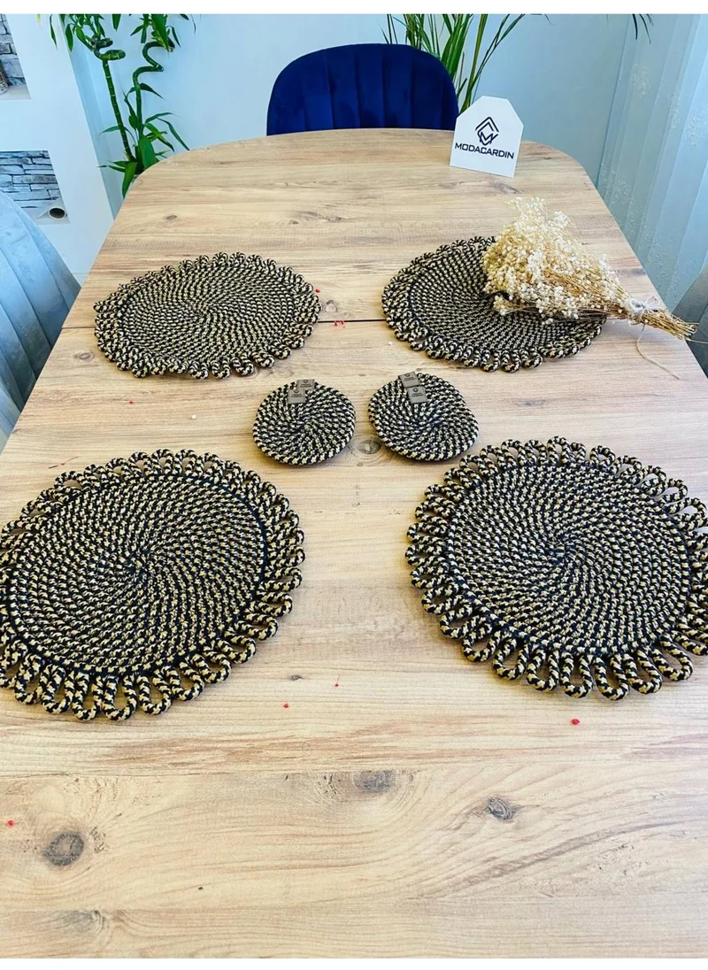 BDZ Deri BDZ Leather Wicker Jute Presentation Plate Mat American Service and Coasters 8 Pieces