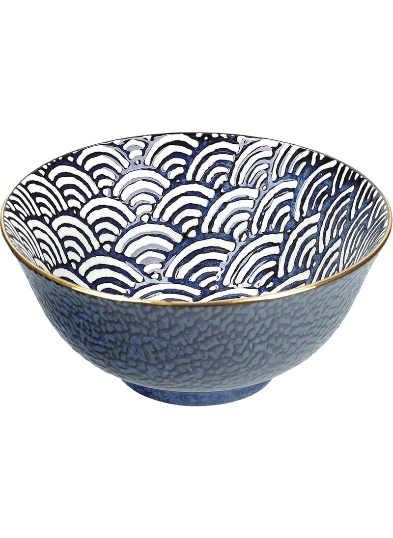 KitchenCraft Mikasa MKSATBOWL10G Satori Miso Soup Bowl with Inner Wave Pattern and Gold Rim, Porcelain, Microwave & Dishwasher Safe16cm  - Image 1