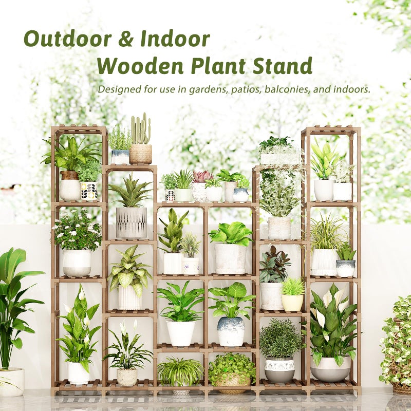 GENTINGBRO 22 Tiers Plant Shelf for Plants Large Indoor Plant Stand Plant Rack Extra Large Wood Plant Stands for Hanging Plant Holder for Patio Balcony Garden - Image 4