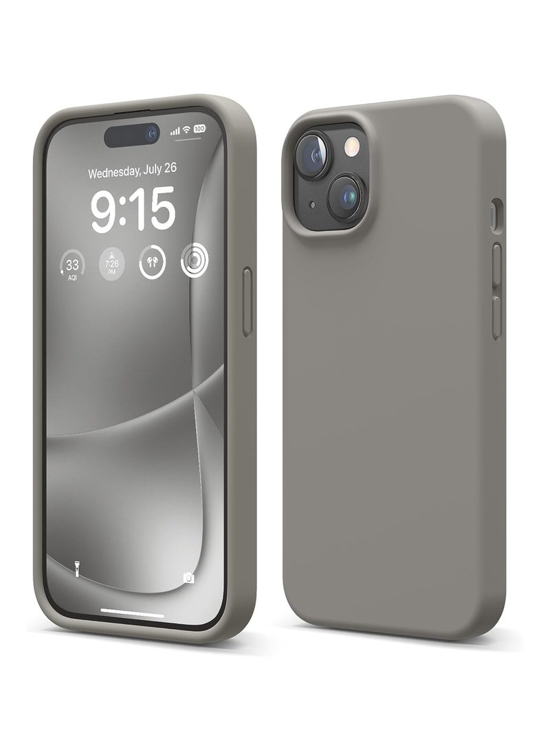 Denx Silicone Case Compatible with iPhone 15, Slim Liquid Silicone Phone Case with Soft Rubber Overlays, Shockproof Bumper with TPU Lining (Medium Grey) - Image 1