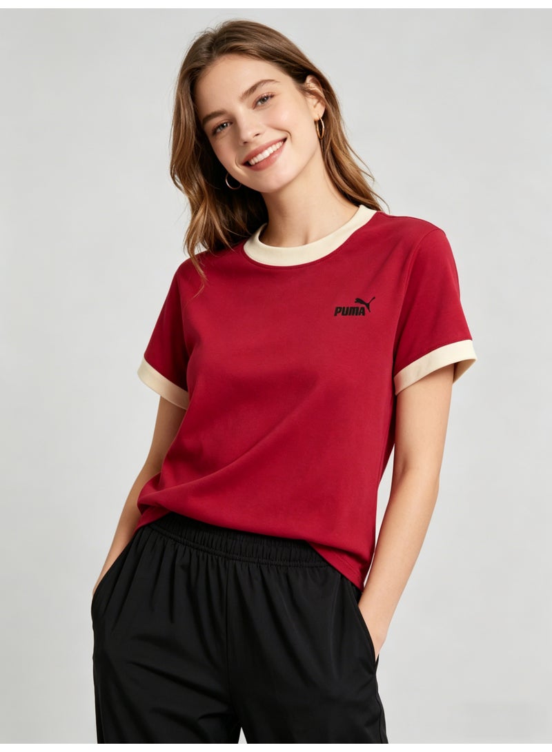بوما PUMA Women’s Retro Ringer T-Shirt, Red with Beige Trim - Image 2