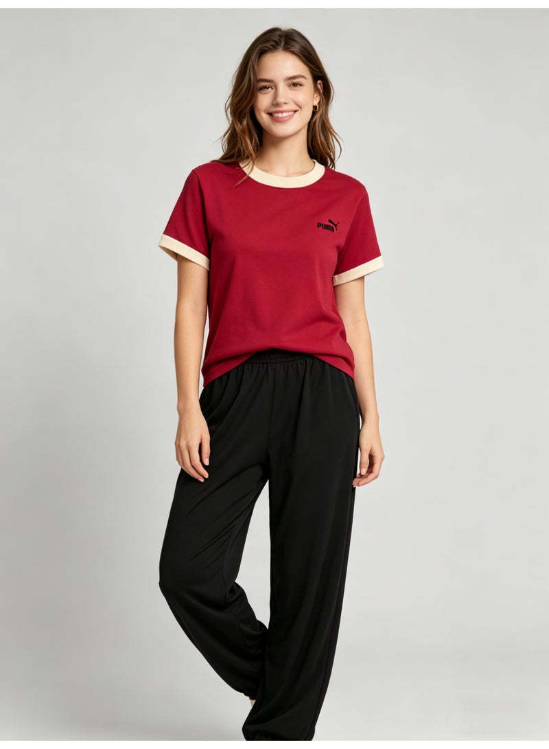 بوما PUMA Women’s Retro Ringer T-Shirt, Red with Beige Trim - Image 4