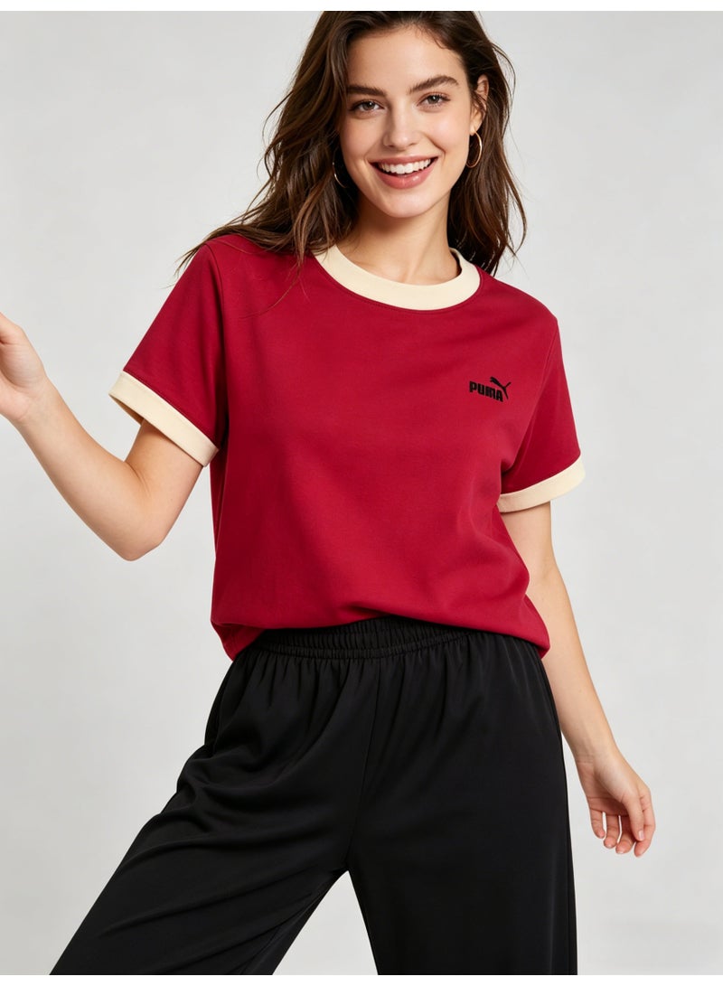 بوما PUMA Women’s Retro Ringer T-Shirt, Red with Beige Trim - Image 3
