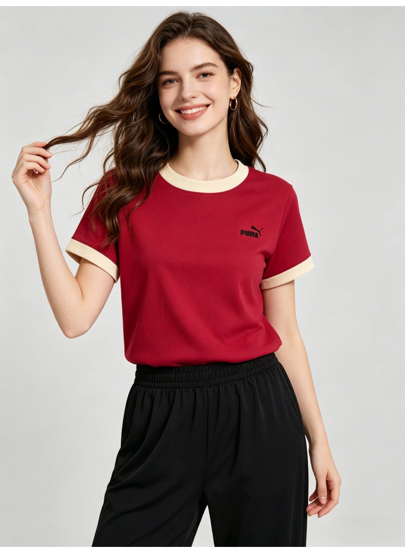بوما PUMA Women’s Retro Ringer T-Shirt, Red with Beige Trim - Image 5