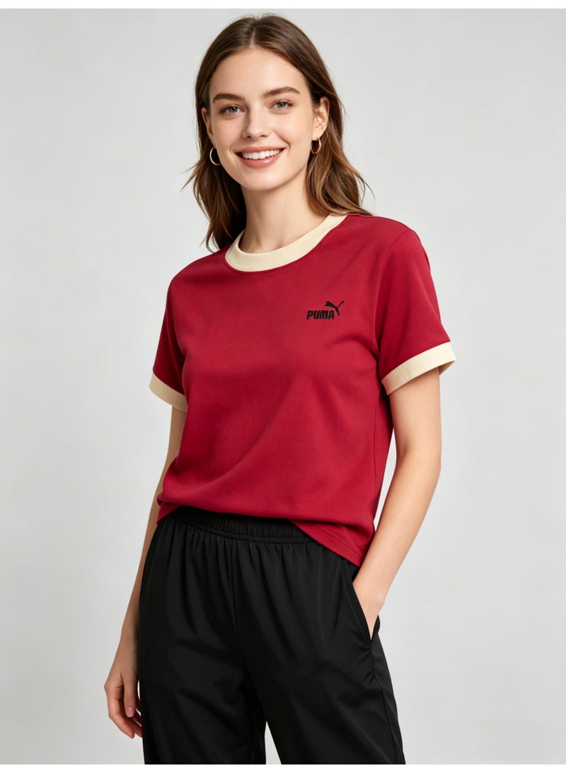 بوما PUMA Women’s Retro Ringer T-Shirt, Red with Beige Trim - Image 1