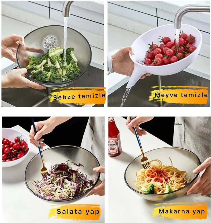 Gempo Multifunctional Strainer, Bowl, Serving Plate and Funnel 60% Water Saving Practical Kitchen Kit 4in1