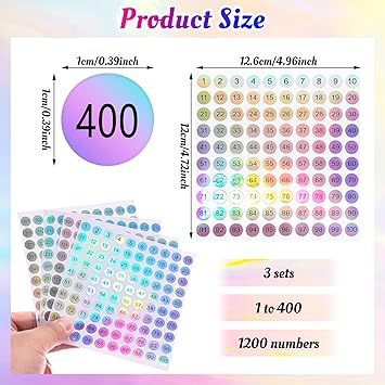 simarro 12 Sheets Number Stickers Number 1400 Self Adhesive Label Laser Stickers Waterproof Round Stickers for Organizing Nail Polish Bottle Nail Sample Stick Lipstick Organizing - Image 2