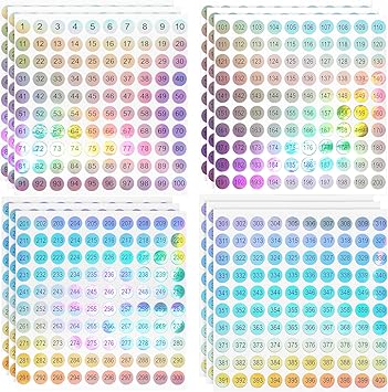 simarro 12 Sheets Number Stickers Number 1400 Self Adhesive Label Laser Stickers Waterproof Round Stickers for Organizing Nail Polish Bottle Nail Sample Stick Lipstick Organizing - Image 1