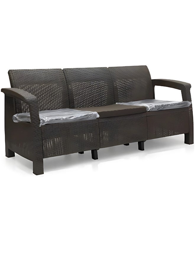 SULSHA - 3 Seater Balcony Sofa with Cushion Indoor & Outdoor Furniture Patio Chair Three Seater Perfect for Gardens Poolside Cafes Restaurants, Rattan sofa and Terraces Weathered Brown - Image 1