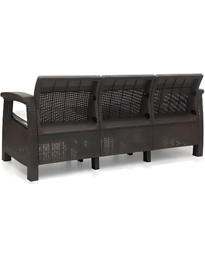 SULSHA - 3 Seater Balcony Sofa with Cushion Indoor & Outdoor Furniture Patio Chair Three Seater Perfect for Gardens Poolside Cafes Restaurants, Rattan sofa and Terraces Weathered Brown - Image 1
