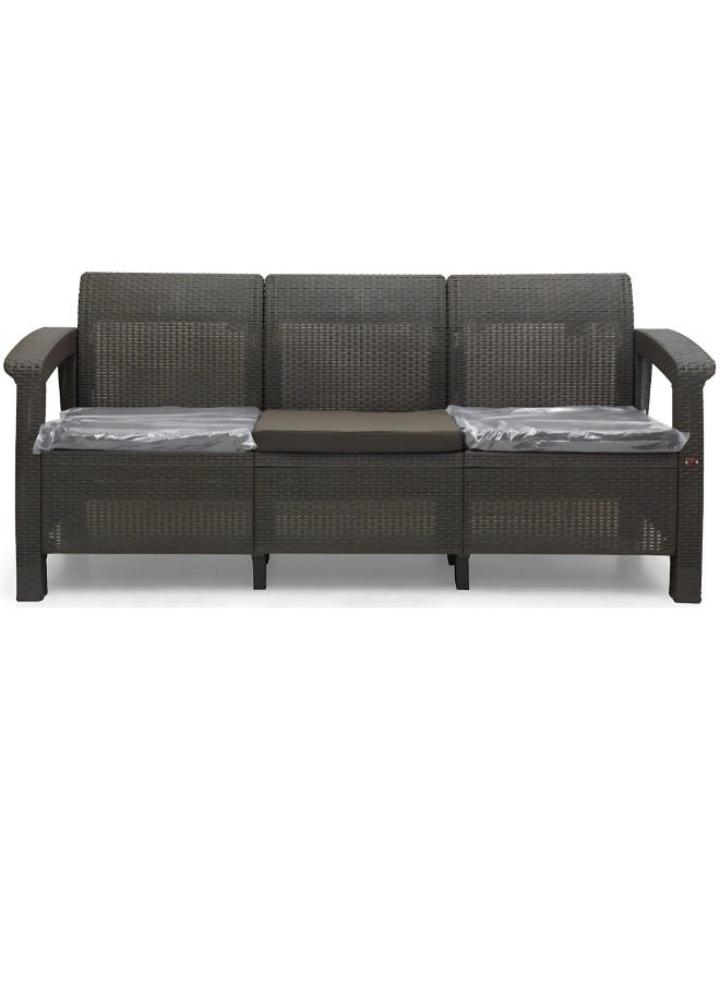 SULSHA - 3 Seater Balcony Sofa with Cushion Indoor & Outdoor Furniture Patio Chair Three Seater Perfect for Gardens Poolside Cafes Restaurants, Rattan sofa and Terraces Weathered Brown - Image 1