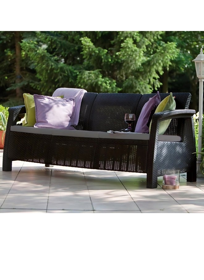 SULSHA - 3 Seater Balcony Sofa with Cushion Indoor & Outdoor Furniture Patio Chair Three Seater Perfect for Gardens Poolside Cafes Restaurants, Rattan sofa and Terraces Weathered Brown - Image 1