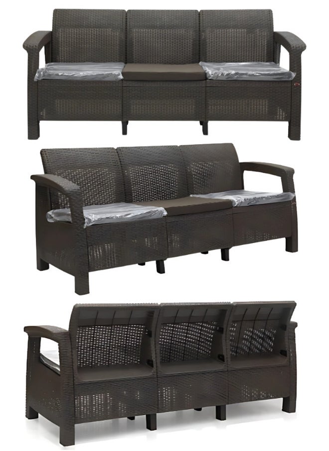 SULSHA - 3 Seater Balcony Sofa with Cushion Indoor & Outdoor Furniture Patio Chair Three Seater Perfect for Gardens Poolside Cafes Restaurants, Rattan sofa and Terraces Weathered Brown - Image 1