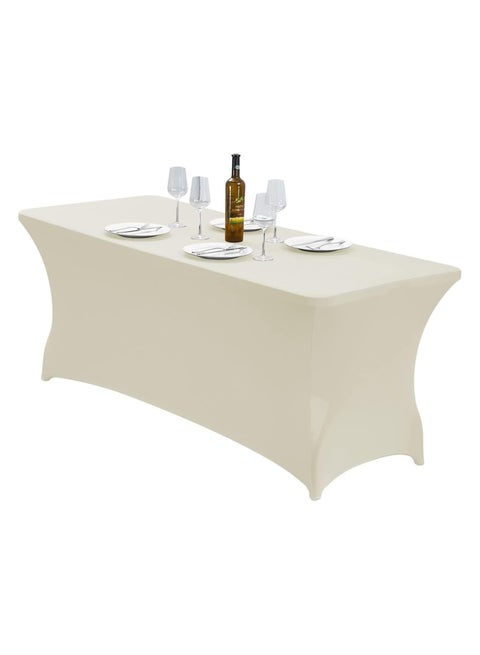Spandex Table Cloth, 6ft Table Cover Rectangular Stretch Table Cloth Tight Fit Tablecloth for Parties, Trade Shows, Weddings and Events of All Kinds(Creamy-White)