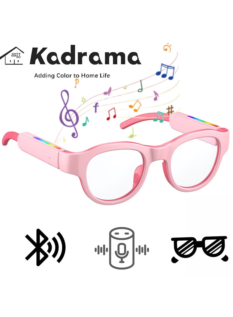 KADRAMA Smart Bluetooth Glasses -  with Blue Light Protection, Hands-free calling Open-ear Design with Microphone, Music, Voice Wake-up Assistant, Compatible with iOS, Android Devices and Tablets, Magnetic Charging Support, RGB Multicolour Lighting Effects, Suitable for Boys & Girls, Pink - Image 1