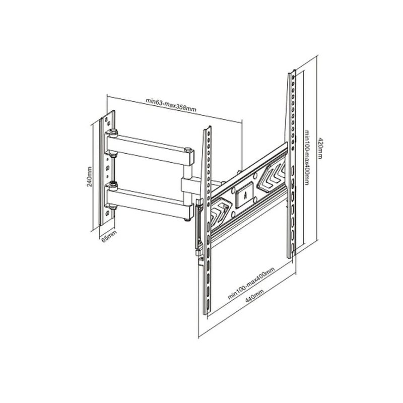 BEETEC Double Arms Swivel TV Wall Mount for 26-65 Inch LED & LCD Flat Panel TVs up to 45 kg/99 lbs, and VESA up to 400x400, and Full Motion, Built-in Cable Management, Black - TF-DB440 - Image 3