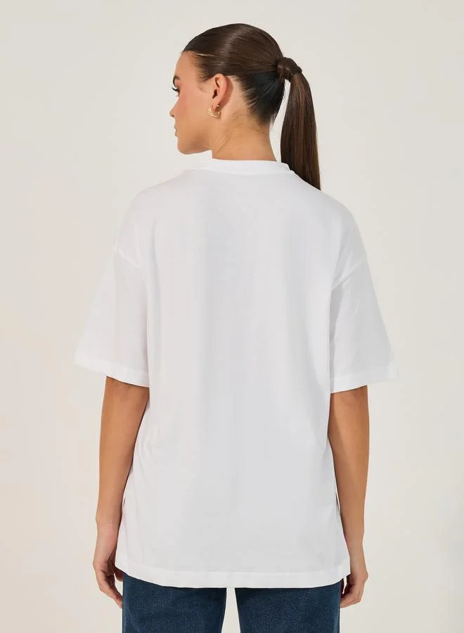 Styli Embroidered Oversized Round Neck T-Shirt