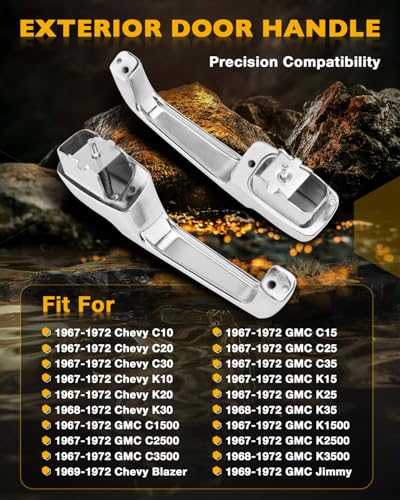 Gledewen Metal Outside Door Handles Pair Compatible with 19671972 Chevy CK 10 20 30 GMC CK 15 25 35 1500 2500 3500 Pickup Jimmy Blazer Chrome Exterior Front Left Right Side Replace 3927895 3927899 - Image 3