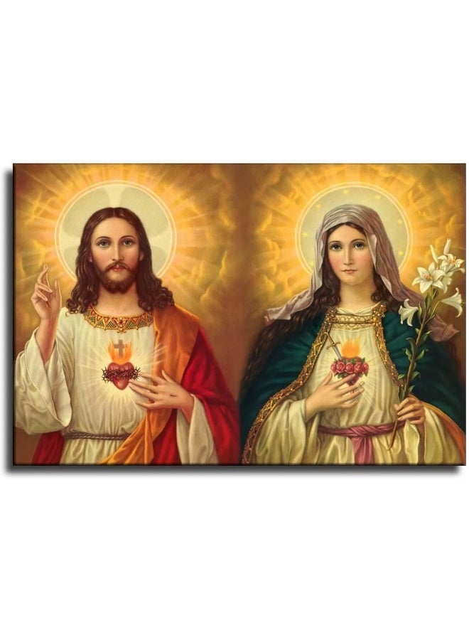 FireDeer Catholic Jesus Poster Print On Canvas Painting Christian God Pictures for Living Room No Frame (Mary and Jesus,12x18inch) - Image 1