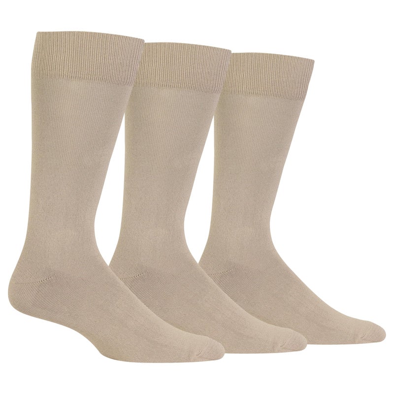 Chaps Mens Super Soft Crew - 3 Pair Pack Patterns And Textures Dress Sock, Solid Khaki, 6-12 US