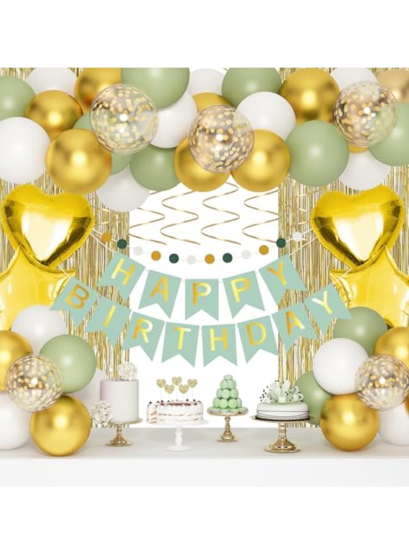 Arabest زينة حفلات باللون الأخضر الحكيم، بالونات ذهبية وزيتونية لزينة عيد الميلاد للنساء، بالونات حفلات عيد ميلاد سعيدة للرجال والنساء والأولاد والبنات وحفلات استقبال المواليد، مستلزمات لأعياد الميلاد 16 و18 و21 و30 و40 - Image 1