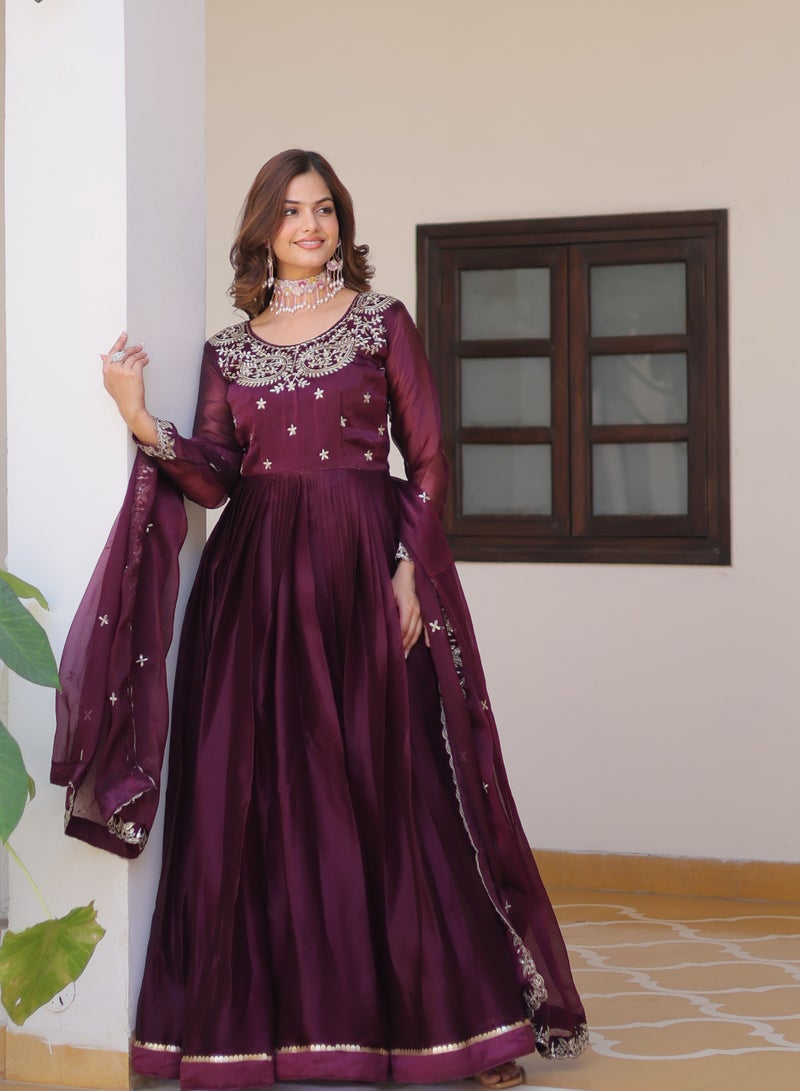 Super Asian "New Luxurious Pure MULBRRY Silk Gown with Heavy Sequence Embroidery & Lace Detailing – Includes Micro Cotton Inner & Elegant Matching Dupatta" - Image 2
