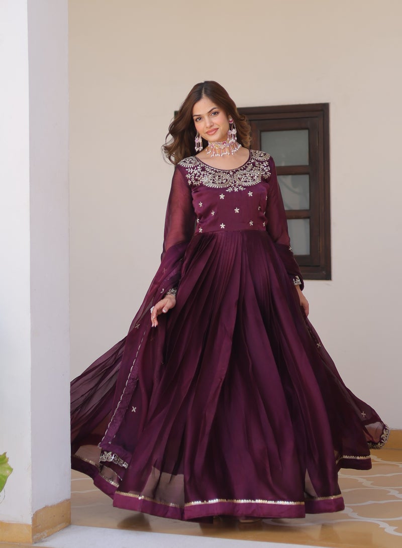 Super Asian "New Luxurious Pure MULBRRY Silk Gown with Heavy Sequence Embroidery & Lace Detailing – Includes Micro Cotton Inner & Elegant Matching Dupatta" - Image 3