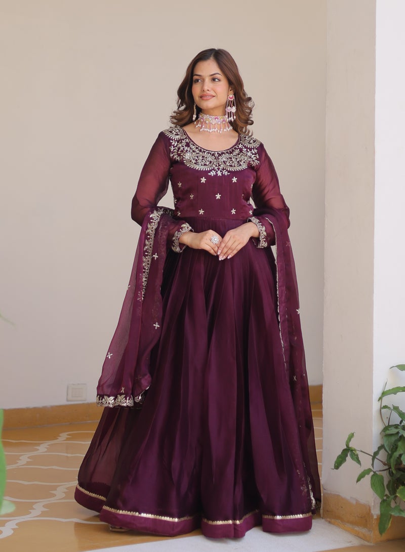 Super Asian "New Luxurious Pure MULBRRY Silk Gown with Heavy Sequence Embroidery & Lace Detailing – Includes Micro Cotton Inner & Elegant Matching Dupatta" - Image 4