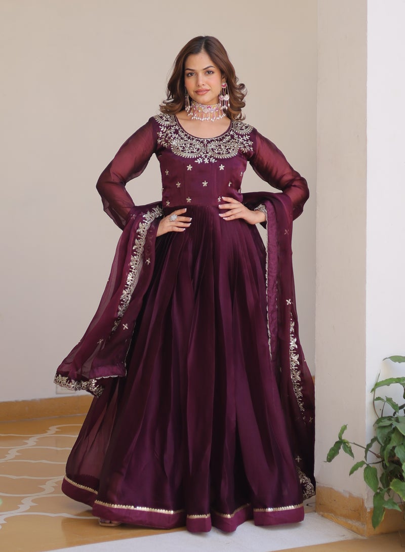 Super Asian "New Luxurious Pure MULBRRY Silk Gown with Heavy Sequence Embroidery & Lace Detailing – Includes Micro Cotton Inner & Elegant Matching Dupatta" - Image 5