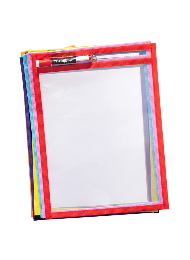 TYH Supplies 10 Pack Heavy Duty Dry Erase Pocket Sleeves | 10 X 14 Inch Sheets | 10 Assorted Colors | Ultra Clear Plastic Erasable Pockets  - Image 5