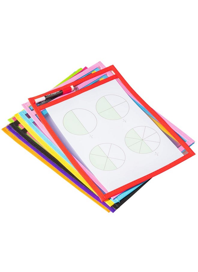 TYH Supplies 10 Pack Heavy Duty Dry Erase Pocket Sleeves | 10 X 14 Inch Sheets | 10 Assorted Colors | Ultra Clear Plastic Erasable Pockets  - Image 2