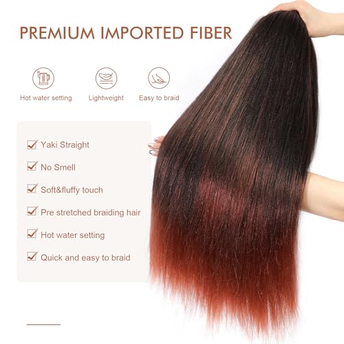 DIFUNEE Pre-stretched Braiding Hair - 24 Inch 8 Packs Ombre Orange Long Braiding Hair For Twist or Box Braids, Yaki Texture Hot Water Setting Synthetic Braiding Hair Extensions (24 Inch, T350-8P) - Image 3