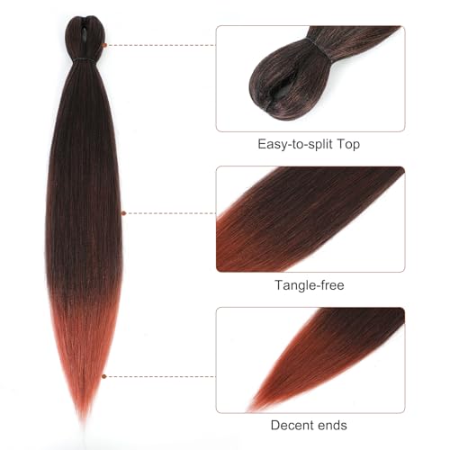 DIFUNEE Pre-stretched Braiding Hair - 24 Inch 8 Packs Ombre Orange Long Braiding Hair For Twist or Box Braids, Yaki Texture Hot Water Setting Synthetic Braiding Hair Extensions (24 Inch, T350-8P) - Image 2
