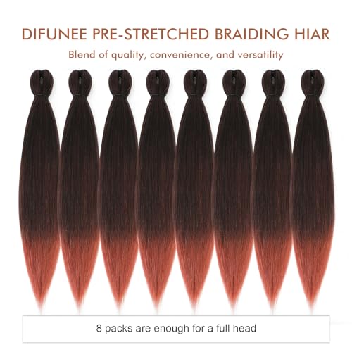 DIFUNEE Pre-stretched Braiding Hair - 24 Inch 8 Packs Ombre Orange Long Braiding Hair For Twist or Box Braids, Yaki Texture Hot Water Setting Synthetic Braiding Hair Extensions (24 Inch, T350-8P) - Image 5